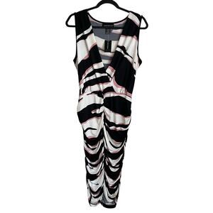 Ashley Stewart NWT Body Con Ruched Dress Sz 14/16 Camo Stripe Black Pink V-Neck
